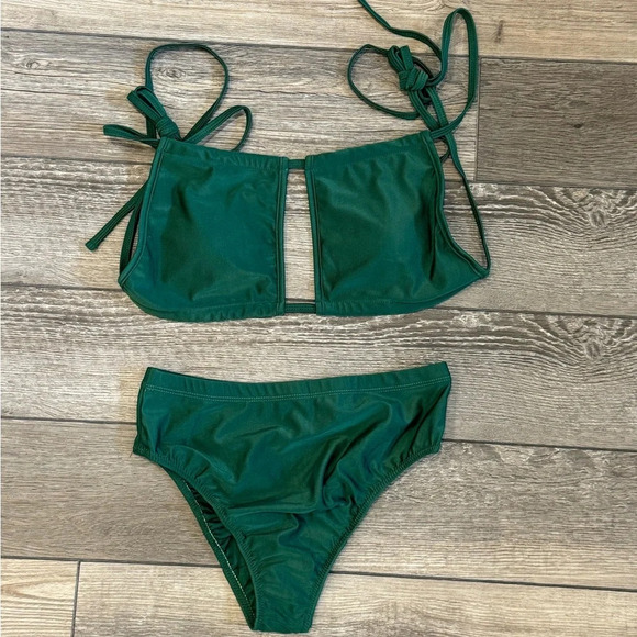 NWT Fabonics Women Green High Waisted Crisscross Swimsuit Bikini Set 2pc - Picture 7 of 9